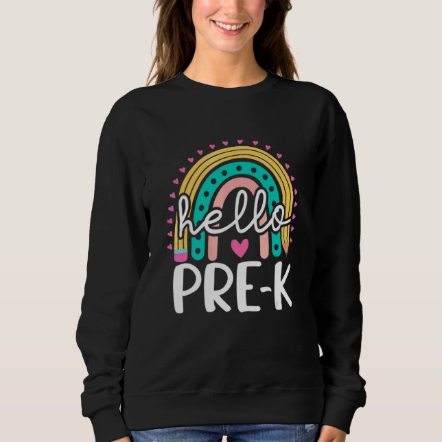 Sweatshirt Bonjour Prek Rétro Arc-en-ciel Enseignant Pre K To (Devant)