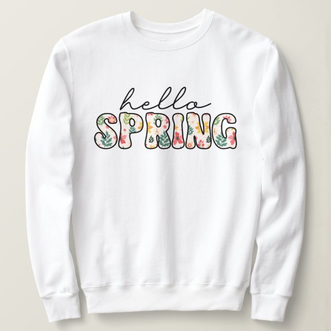 Sweatshirt Bonjour printemps floral rétro  (Design devant)