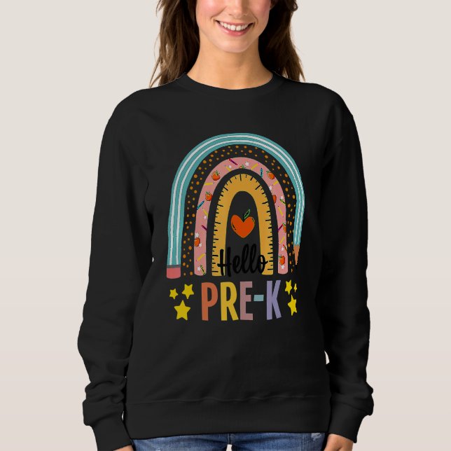Sweatshirt Bonjour PrK Boho Rainbow Enseignant Retour À L'Éco (Devant)