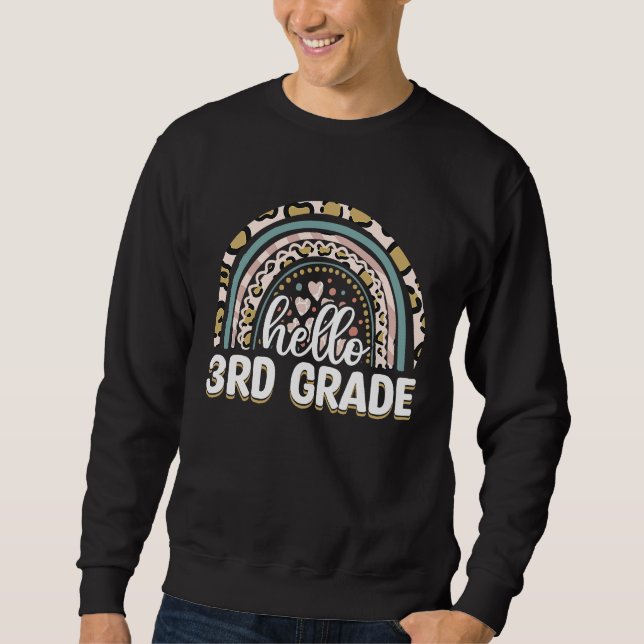 Sweatshirt Bonjour professeur de 3e année Léopard Arc-en-ciel (Devant)