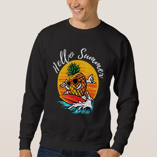Sweatshirt Bonjour Summer Surf Cool Ananas Plages Aloha (Devant)