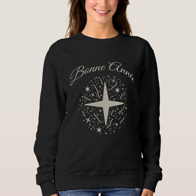 Sweatshirt Bonne Année : design argenté avec des étoiles (Devant)