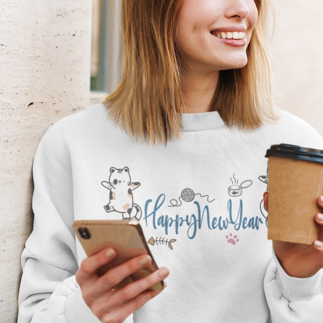 Sweatshirt Bonne année Kittens (Happy New Year Between Kittens Balanced On Yarn Sweatshirt)