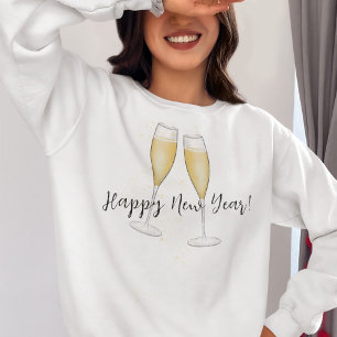 Sweatshirt Bonne fête du Nouvel An Champagne Aquarelle Or