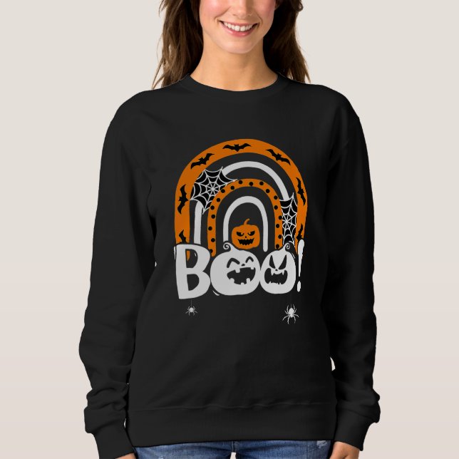 Sweatshirt Boo avec araignées et chapeau de sorcière arc-en-c (Devant)