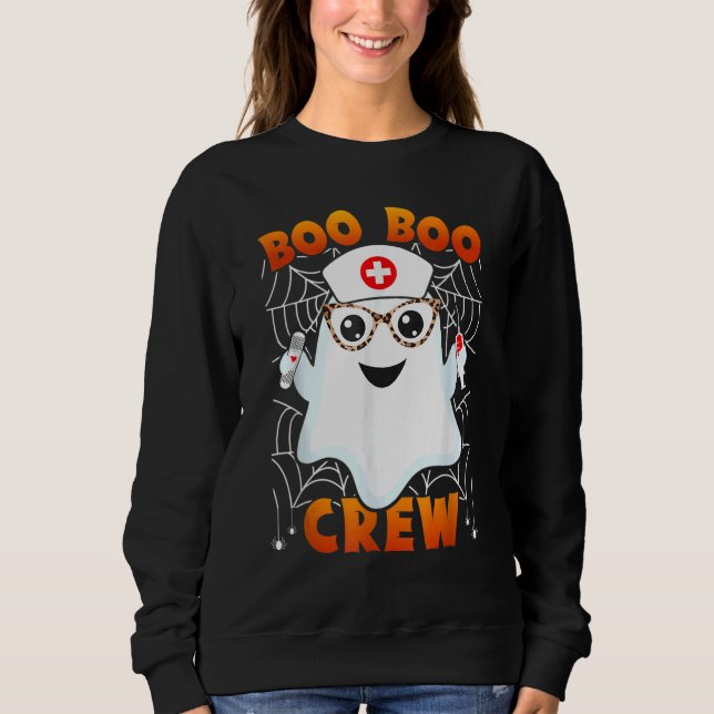 Sweatshirt Boo Boo Crew Nurse Leopard Glasses Lazy Halloween  (Devant)