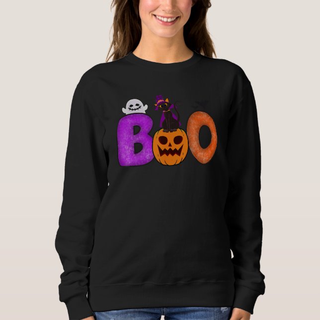 Sweatshirt Boo Cat Pumpkin Halloween Ghost Costume Leopard (Devant)