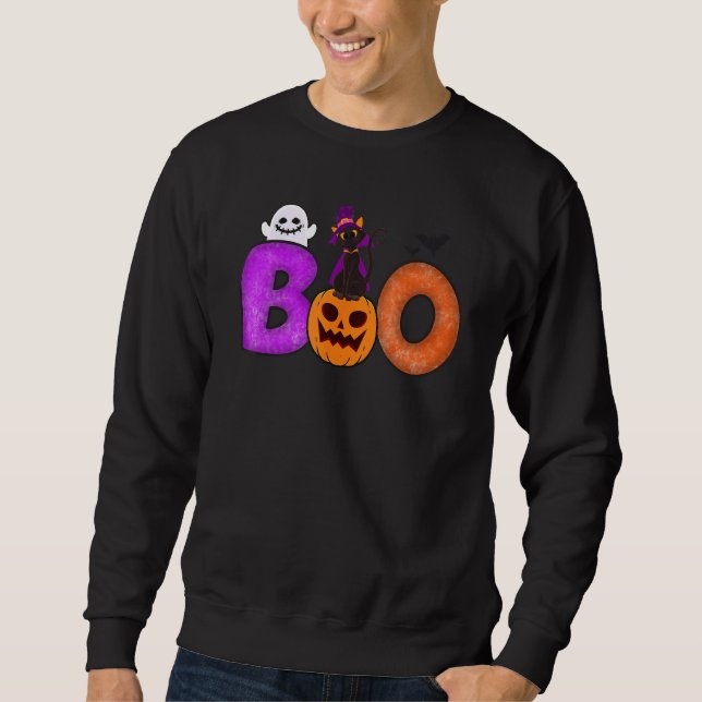 Sweatshirt Boo Cat Pumpkin Halloween Ghost Costume Leopard (Devant)