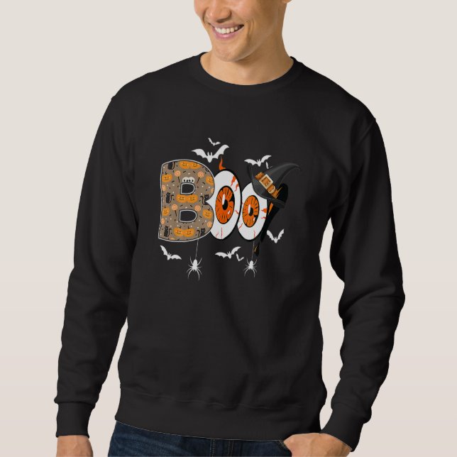 Sweatshirt Boo Halloween Costume Spiders Black Cat Pumpkin Wi (Devant)