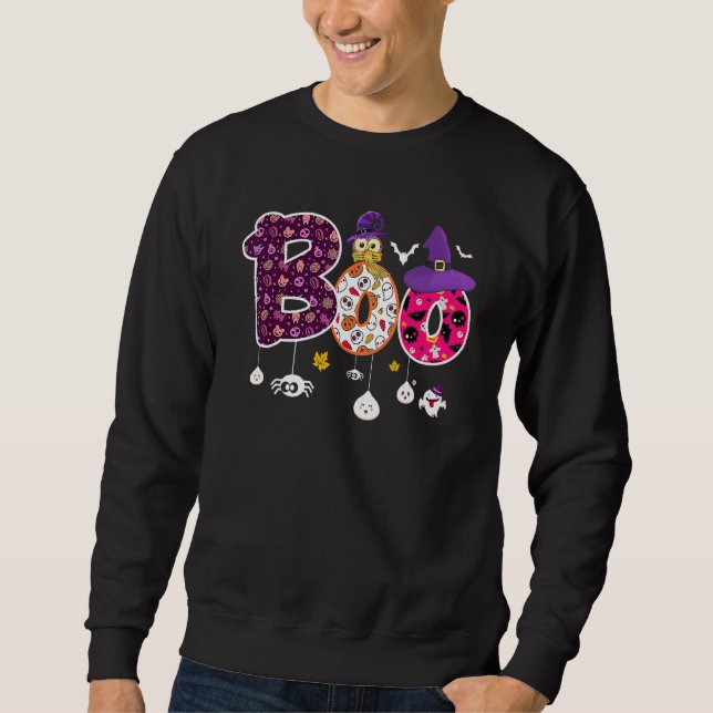 Sweatshirt Boo With Spiders And Witch Hat Halloween (Devant)