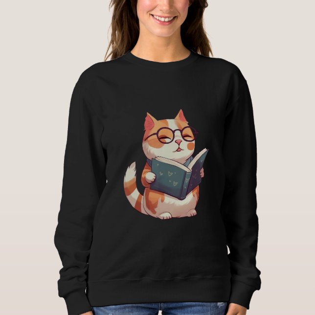 Sweatshirt Bookish Cat with Glasses  Cute & Intellectual Desi (Devant)