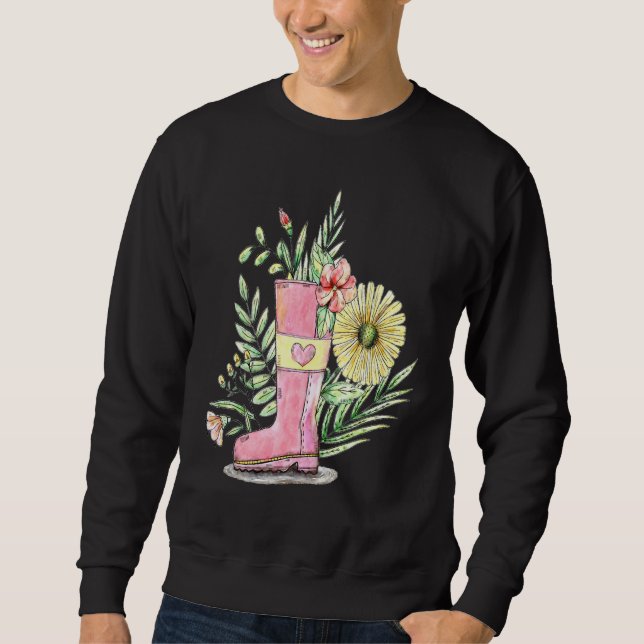 Sweatshirt Boot De Jardin Rempli De Printemps Et Fleur (Devant)