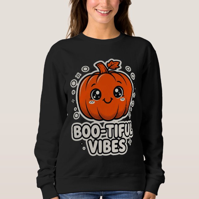 Sweatshirt Bootiful Vibes Pun Halloween Tee (Devant)