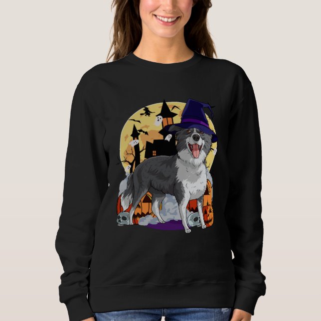 Sweatshirt Border Collie Cute Dog Halloween Witch Pumpkin (Devant)