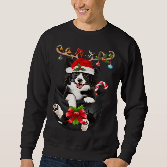 Sweatshirt Border Collie Reindder In Pocket Christmas Dog  PJ (Devant)
