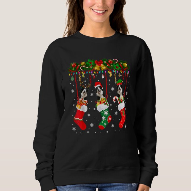 Sweatshirt Bordure Collie Dans Le Sock Xmas Reindeen Fun Noël (Devant)