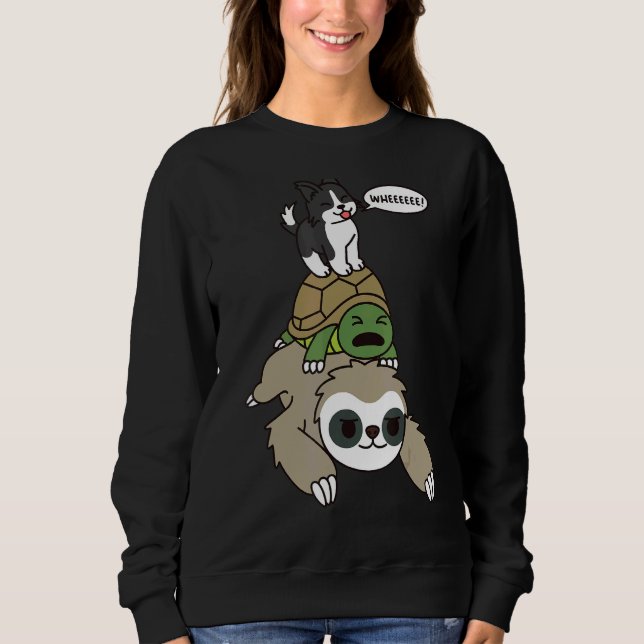 Sweatshirt Bordure Collie équitation Sloth Tortoise Chien (Devant)