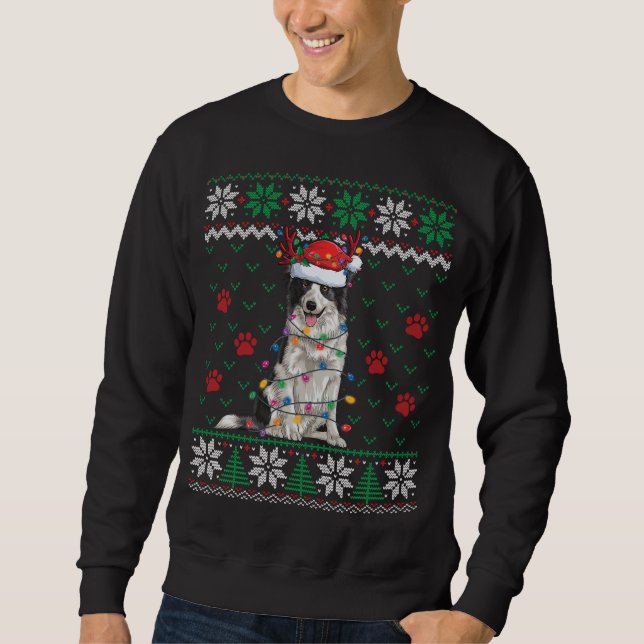 Sweatshirt Bordure Collie illuminations de Noël Père Noël Rei (Devant)