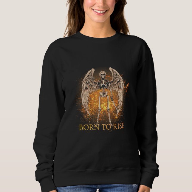 Sweatshirt Born to Rise – Skeleton Angel with Sword Design (Devant)