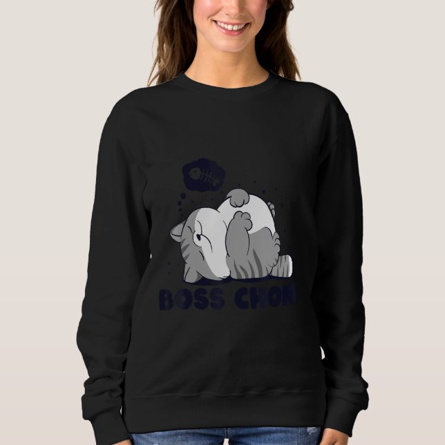 Sweatshirt Boss Chonk Lazy Sleeping Fat Mème Design (Devant)