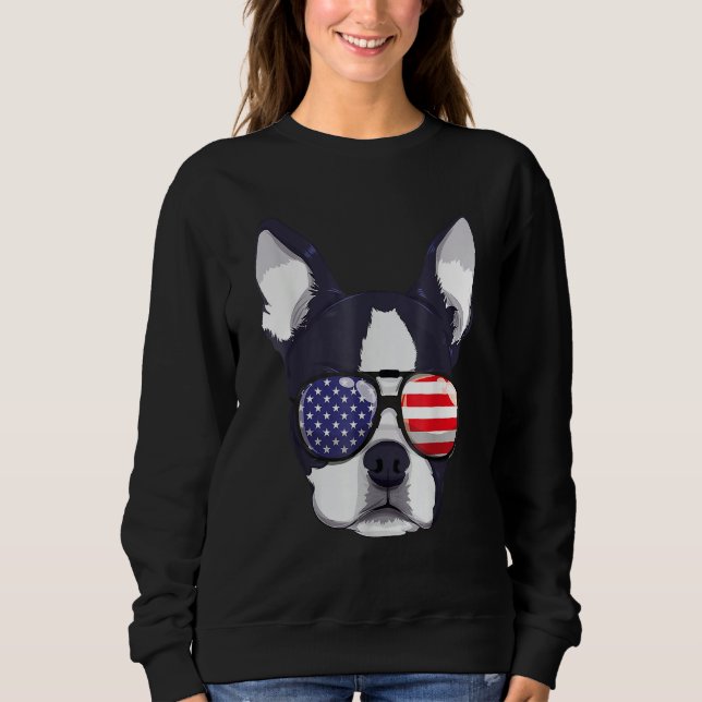 Sweatshirt Boston Terrier 4th Of July American Sunglass Boys  (Devant)