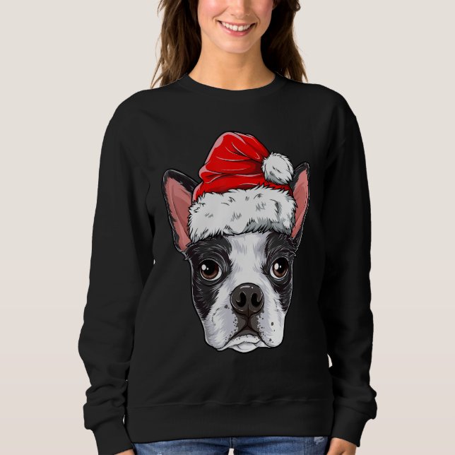Sweatshirt Boston Terrier Chien de Noël Santa Hat Xmas Boys K (Devant)