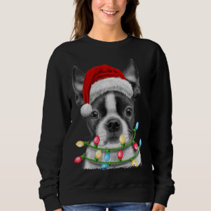 Sweatshirt Boston Terrier Chien Père Noël Christmas Tree Lumi