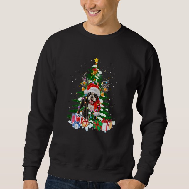 Sweatshirt Boston Terrier Christmas Tree Light Pajama Dog Xma (Devant)
