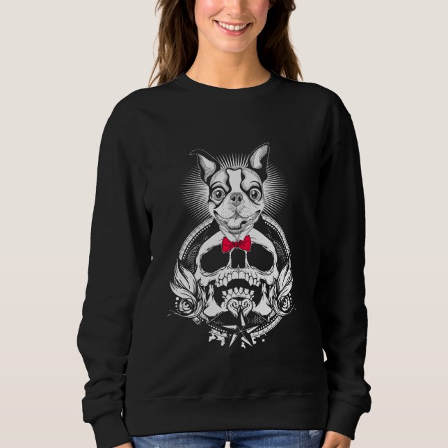Sweatshirt Boston Terrier Crâne drôle Halloween pour chien (Devant)