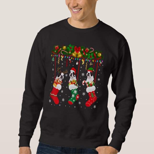 Sweatshirt Boston Terrier dans Sock Xmas Reindeer Père Noël E (Devant)