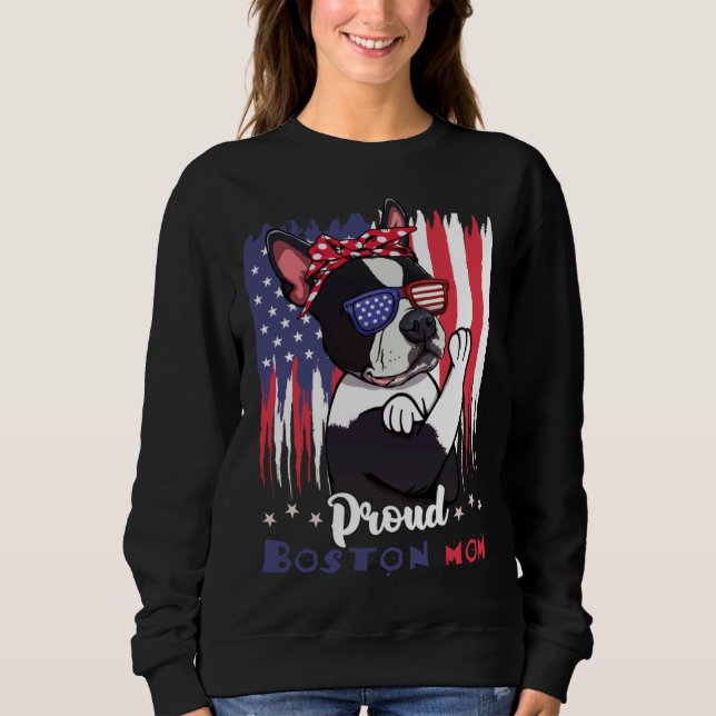 Sweatshirt Boston Terrier Dog With Sunglasses American Flag (Devant)