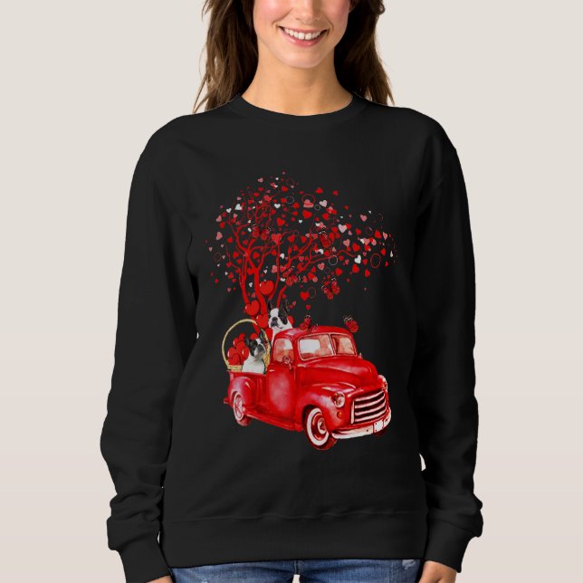 Sweatshirt Boston Terrier équitation Camion Rouge Valentine B (Devant)