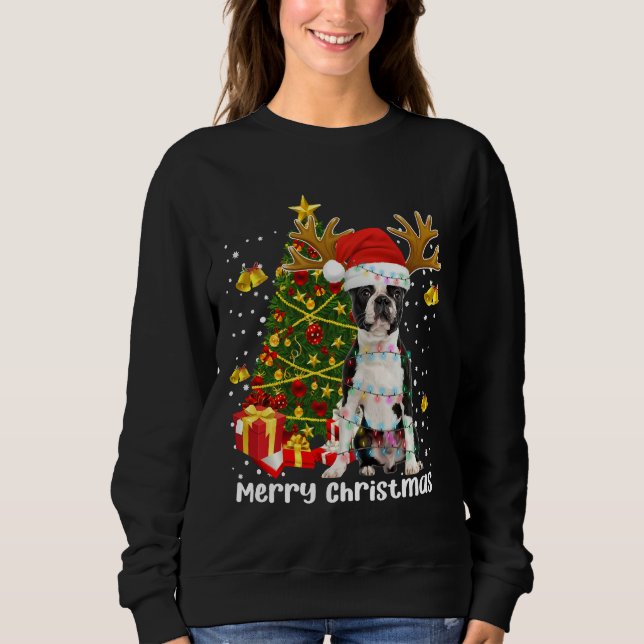 Sweatshirt Boston Terrier feux de Noël Arbre Père Noël Xmas P (Devant)