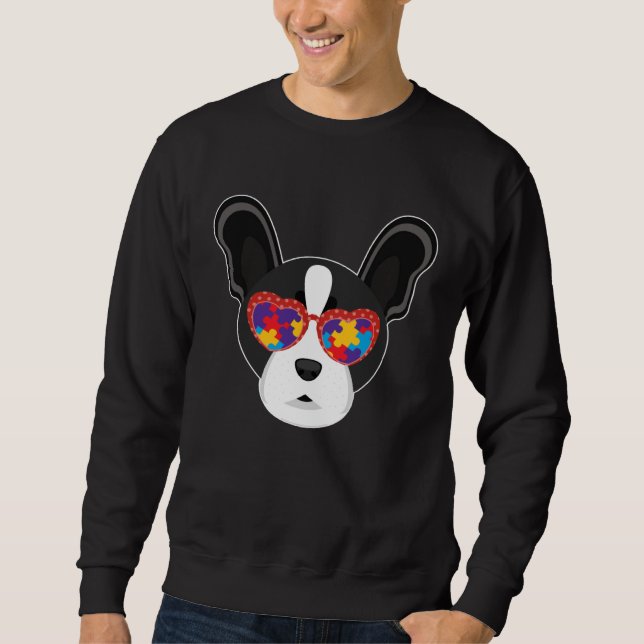 Sweatshirt Boston Terrier Glasses Puzzle Autism Awareness Aut (Devant)