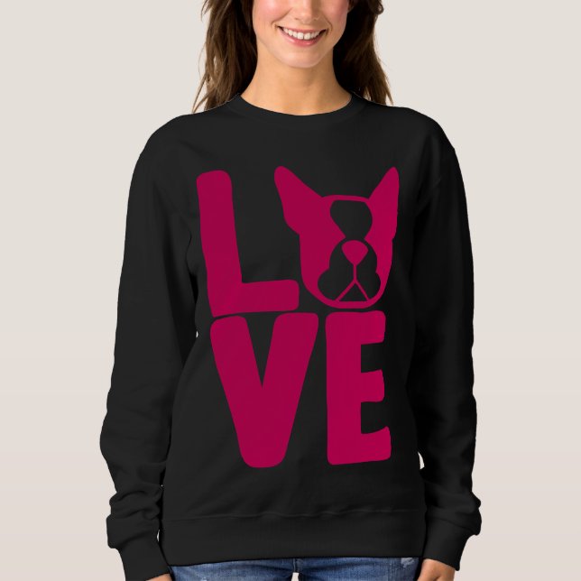 Sweatshirt Boston Terrier Love Square In Pink Relaxed Fit (Devant)