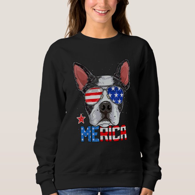 Sweatshirt Boston Terrier Merica 4th Of July Men Boys Dog Pup (Devant)