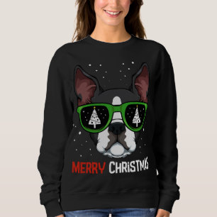 Sweatshirt Boston Terrier Pyjama de Noël Chien Lunettes de so