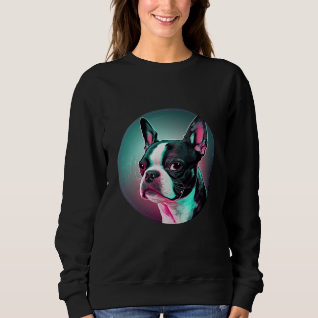 Sweatshirt Boston Terrier Synthwave 80s Retrowave Aesthetic (Devant)