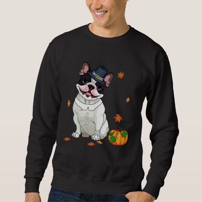 Sweatshirt Boston Terrier Thanksgiving Costume Pilgrim Turkey (Devant)