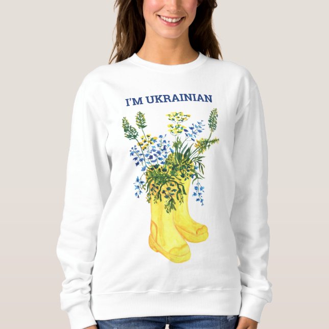Sweatshirt Bottes jaunes aux fleurs bleues Ukraine (Devant)
