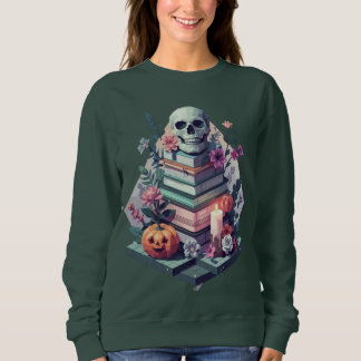 Sweatshirt Bougie Citrouille du crâne du livre floral