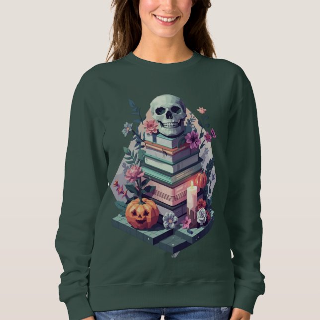 Sweatshirt Bougie Citrouille du crâne du livre floral (Devant)