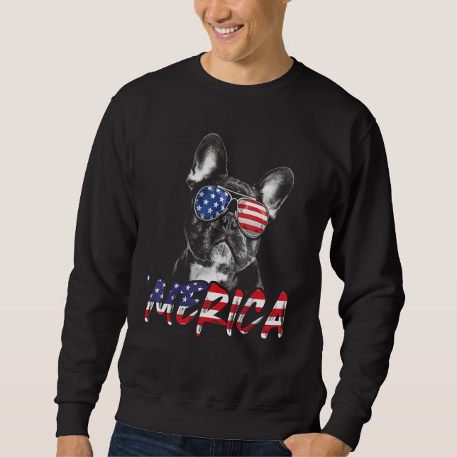 Sweatshirt Bouldog français Merica Drapeau américain 4 juille (Devant)
