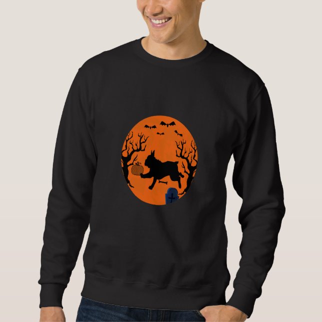 Sweatshirt Bouledogue Français Chien Et Lune Halloween   (Devant)