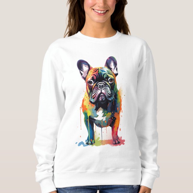 Sweatshirt Bouledogue Français Vibrant et Coloré (Devant)