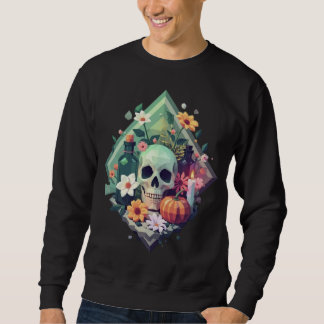 Sweatshirt Bouteille de poison Pixel Art avec crâne floral