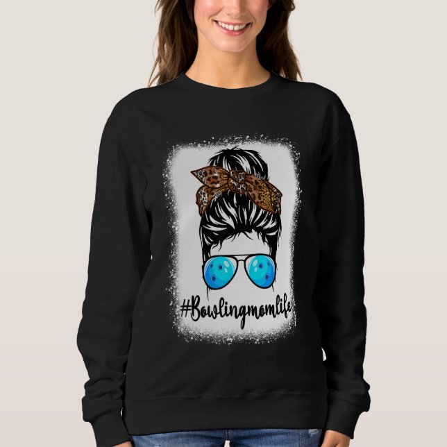 Sweatshirt Bowling Maman Vie Leopard Messager Bun Cheveux Fem (Devant)