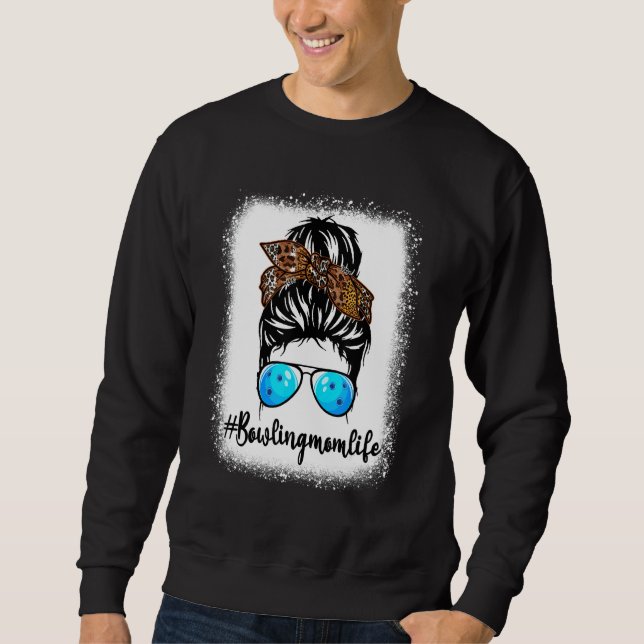 Sweatshirt Bowling Maman Vie Leopard Messager Bun Cheveux Fem (Devant)