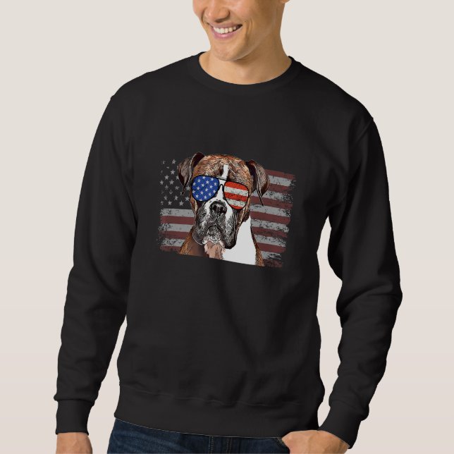 Sweatshirt Boxe Chien Juillet 4 Retro US Drapeau américain (Devant)