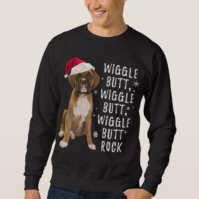 Sweatshirt Boxe Chien Noël - Wiggle Butt Rock (Devant)